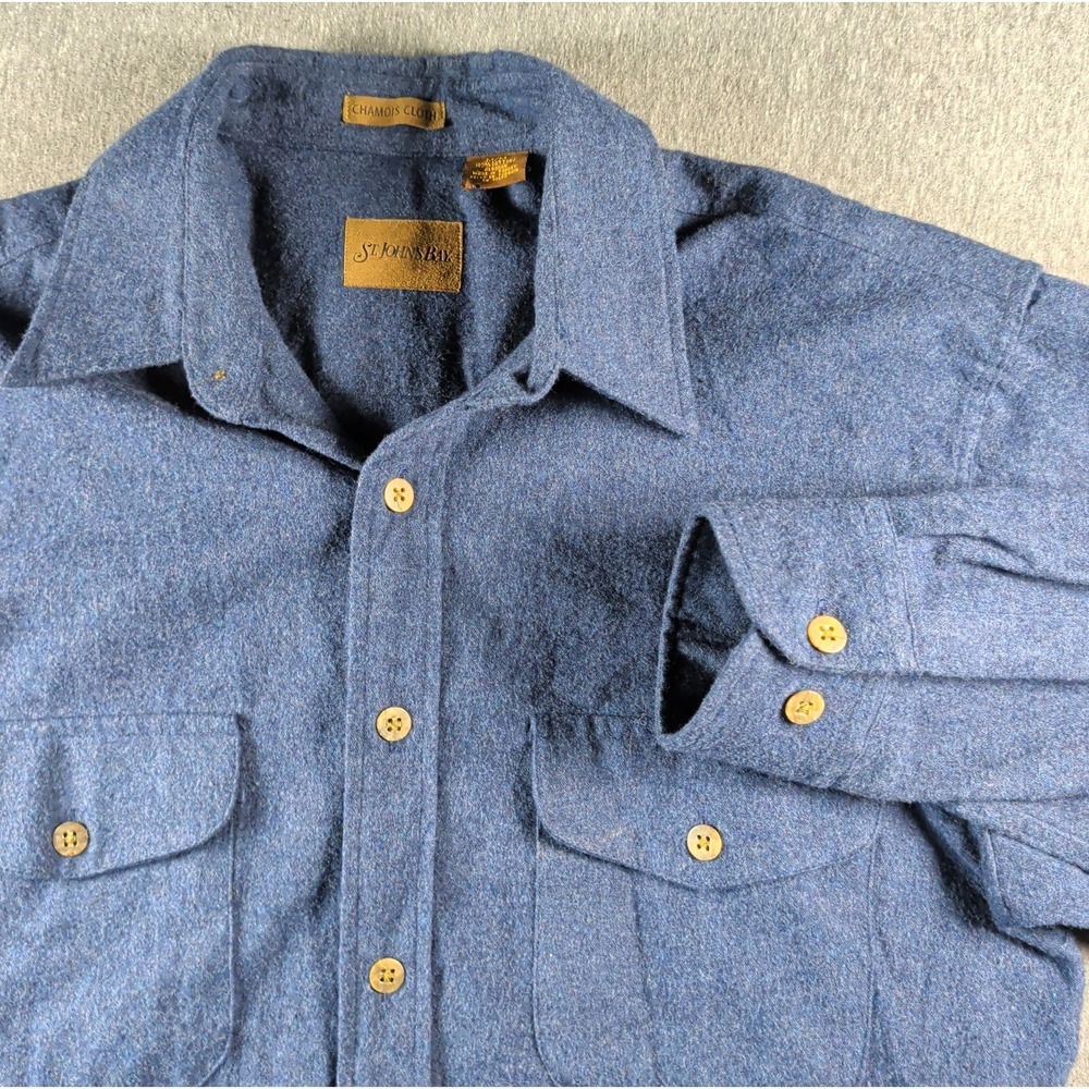 90s Blue Chamois Cloth Shirt Sz M St Johns Bay Chore Shacket Double Pockets EUC